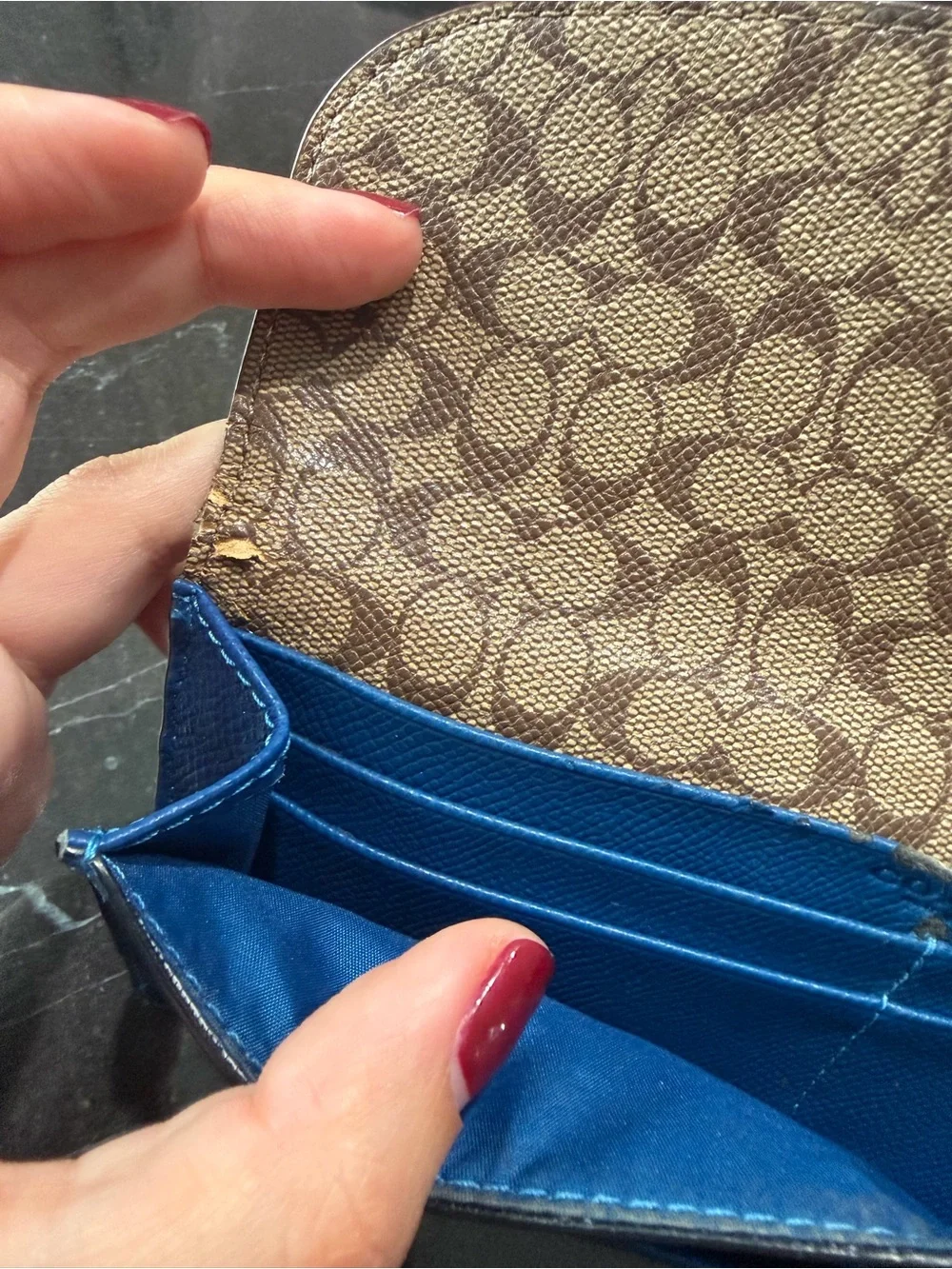 Coach Cobalt Blue Pebbled Leather Continental Wallet with Gold Hardware